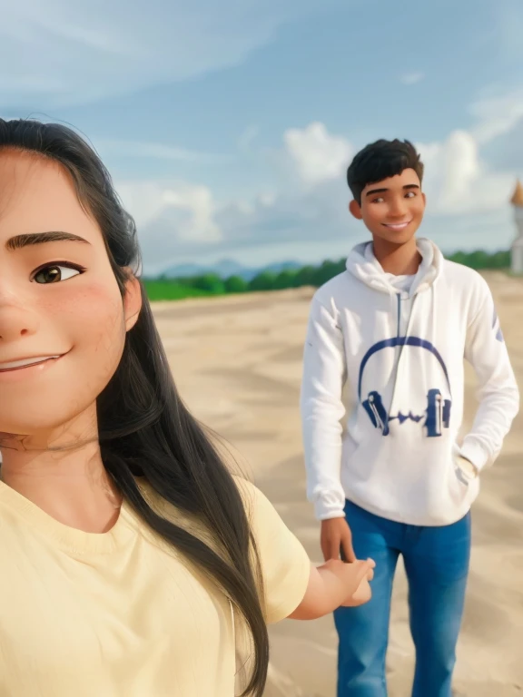 High quality 3D Cute couple. Boy smiling and white skin