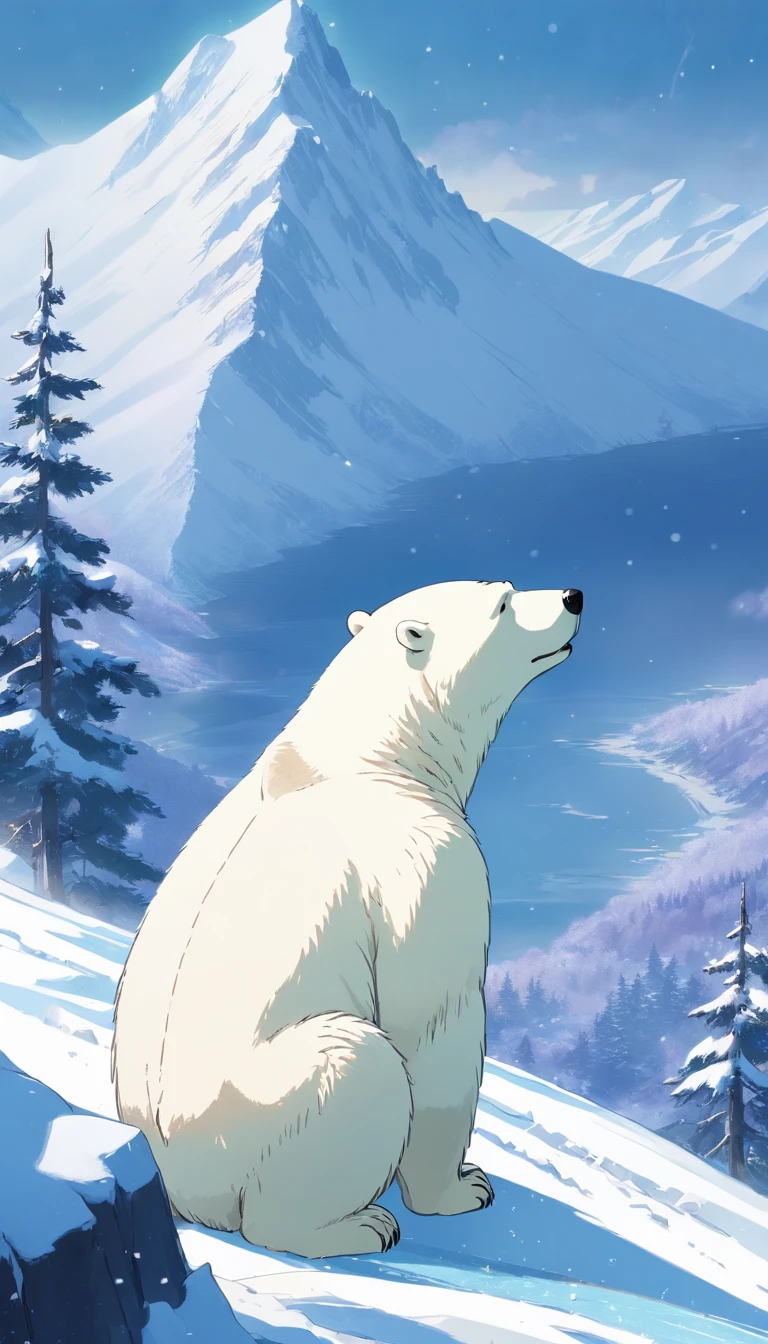 (masterpiece, best quality), a cute white fox roaming at the snowy meadows