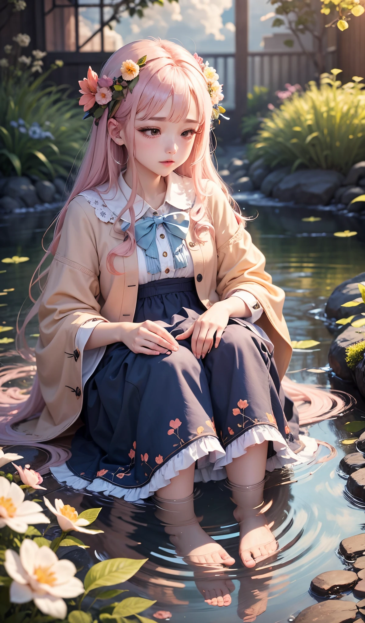 The subject: Warm healing color: Soft pink/pale-blue/Warm orange elements: ray of lights、Small flowers、love font: Sleek and fresh pictures: Healing scenes,like a stream、As estrelas、Clouds --auto --s2