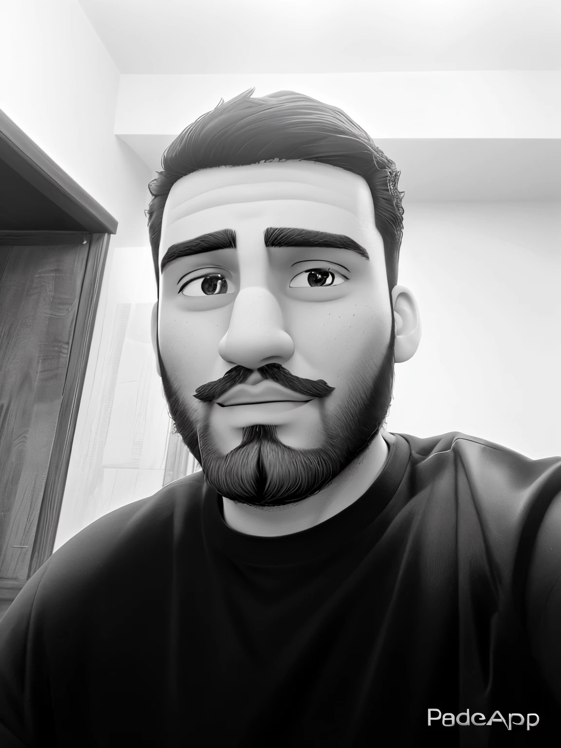 Arafed with a beard and a black shirt takes a selfie, around 1 9 years old, very very low quality picture, Beard, portait photo profile picture, Black and white picture, khyzyl saleem, selfie photography 8k, without beard and mustache, Ash Thorpe Heezil Salim, A stern, handsome face