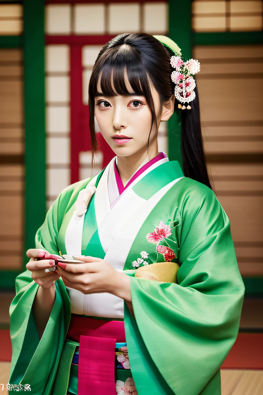 Japanese rebellious girl, Kimono, Hip-hop style, Green Screen