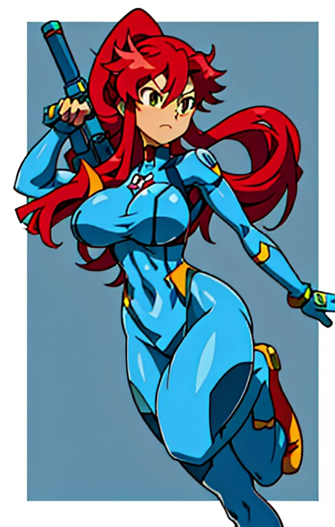 a cartoon picture of yoko littner in zero suit samus outfit holding a gun, samus aran fanart, video game fanart, zero suit samus,yoko littner dressed up as zero suit samus, commission for high res, danbooru and artstation, thicc, high quality fanart, detailed fanart, samus, highly detailed exquisite fanart, game art!!, oc commission, samus aran, cel shaded!!!