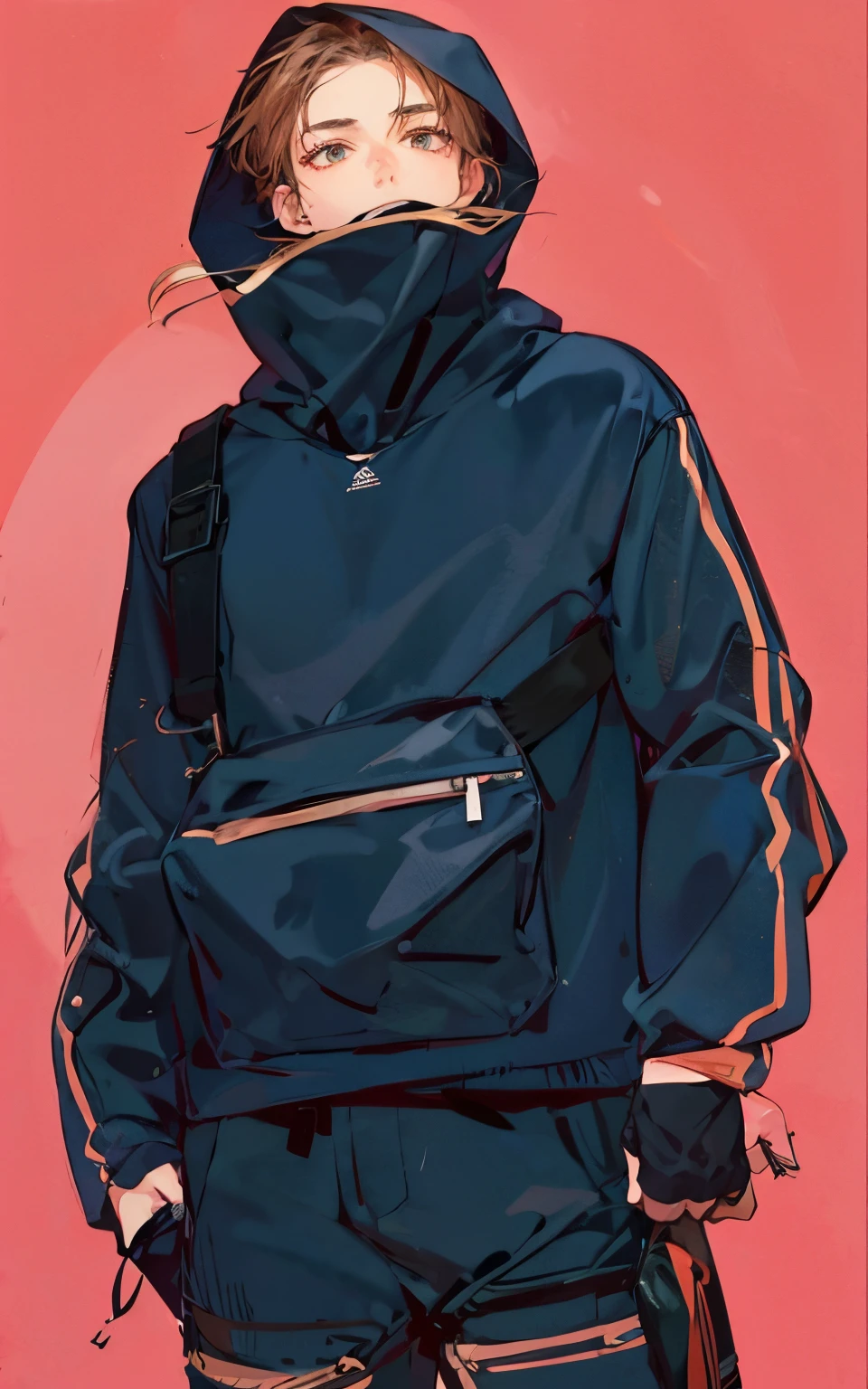 Drawn, portrait, outlines, hood, hoodie, hoodie up, brown hair, brunette, medium length hair