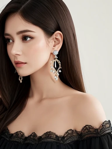 Beautiful lady, earrings, dress, sad,