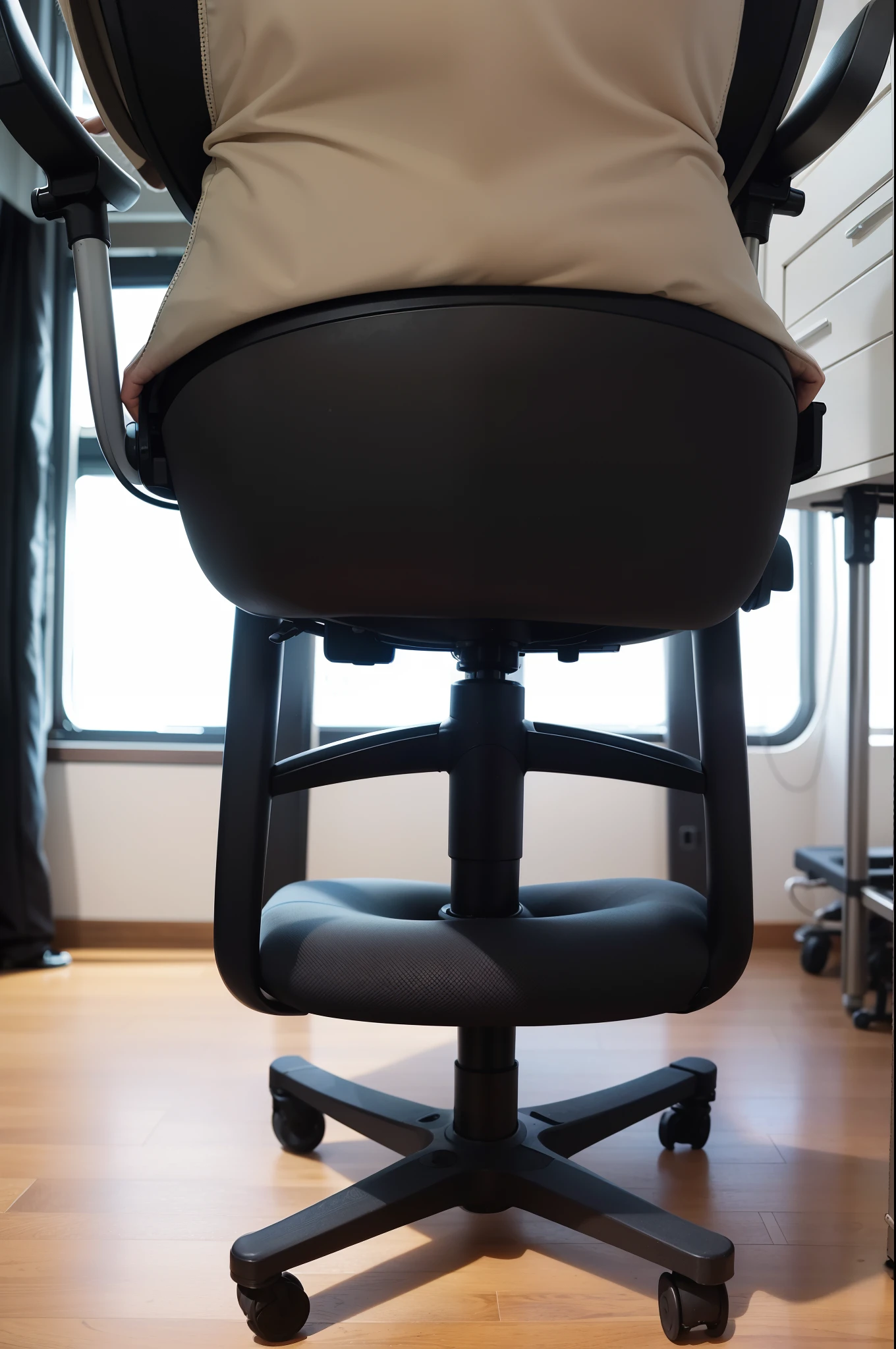 Make a video hyper realistic cartoon image of a short asian girl on a office working