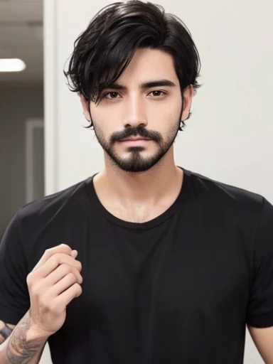 Boring Guy, facial hair, mess, short messy hair, ((black hair)), shirt