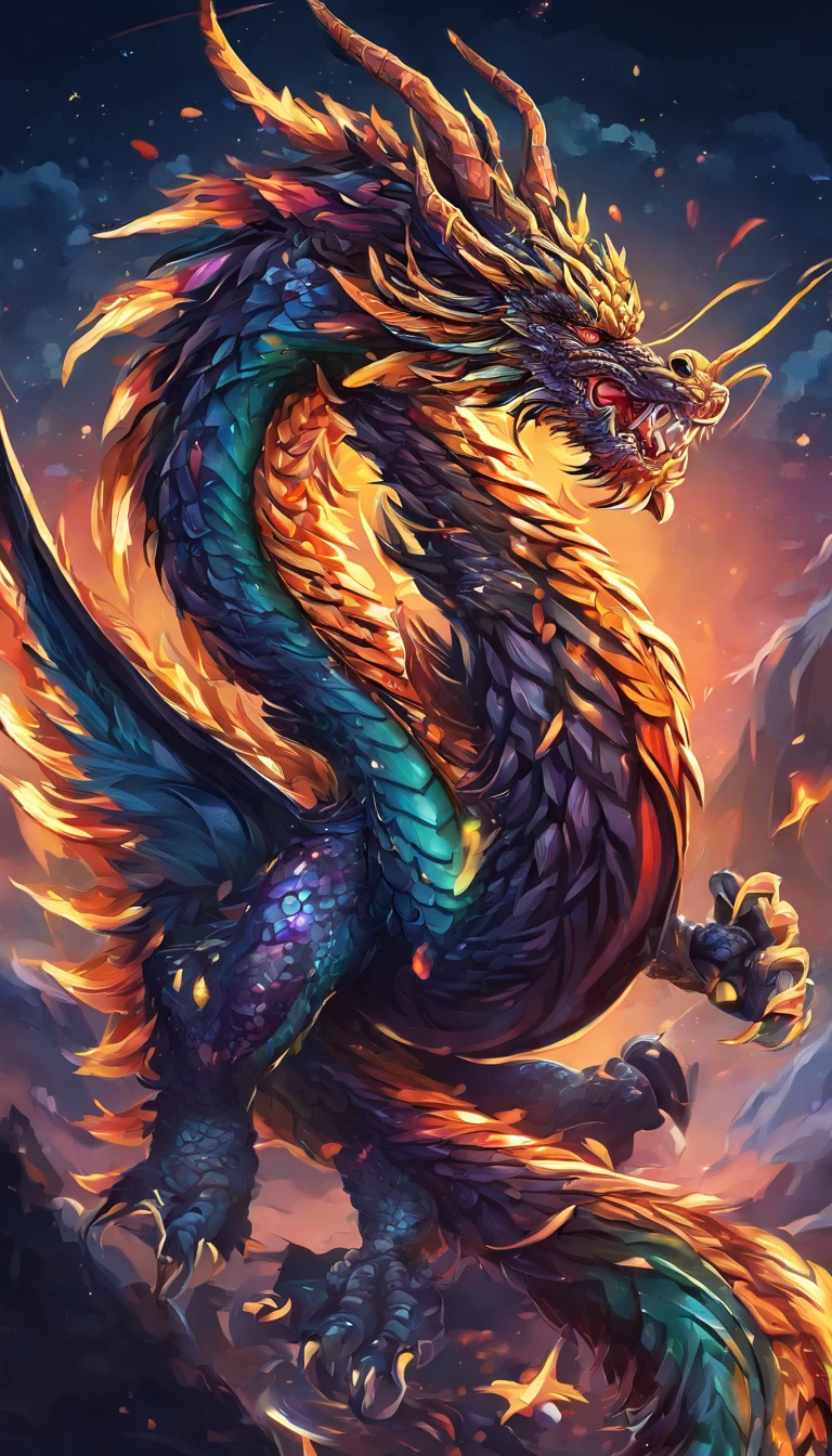 chinesedragon，Black Dragon，There are dragon claws，dragon claw，see the whole body，body，Sharp eyes，surrounded by black lightning，salama，hovering sky，mito，wonderland，the night，Wind and clouds，realisticlying，starrysky，themoon，hyper HD，Very detailed，tmasterpiece，high qulity，A high resolution，Background bokeh，16k processing，HD --AR 9：16，ultra-realistic realism
