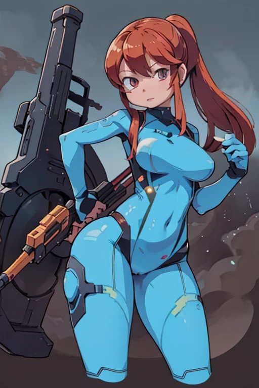 a cartoon picture of yoko littner in zero suit samus outfit holding a gun, samus aran fanart, video game fanart, zero suit samus,yoko littner dressed up as zero suit samus, commission for high res, danbooru and artstation, thicc, high quality fanart, detailed fanart, samus, highly detailed exquisite fanart, game art!!, oc commission, samus aran, cel shaded!!!