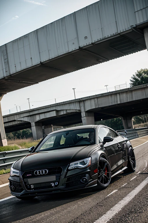 metallic black audi r6 drifting on a highway