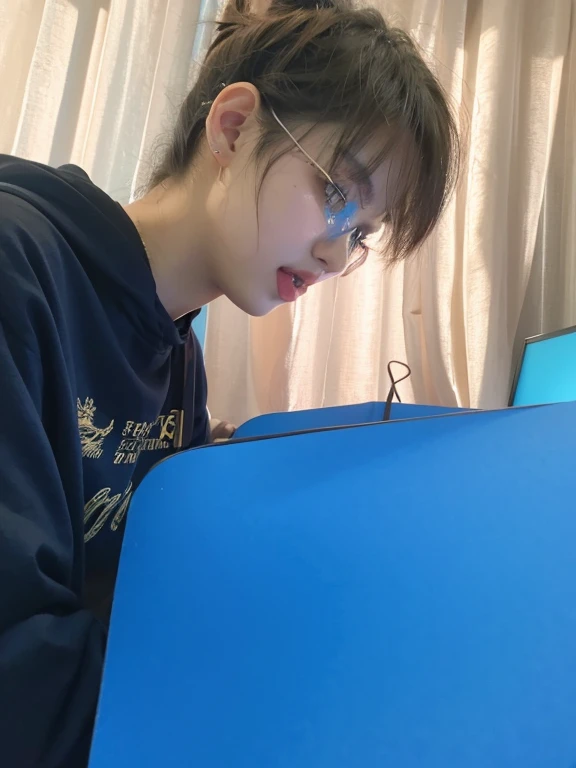 tmasterpiece, Best quality at best, high qulity, Very detailed CG uniform 8k wallpaper, 1个Giant Breast Girl, Alone, Blue hair, Tattooed with, short detailed hair, has cleavage, jewely, ssmile, choker necklace, looking at viewert, has cleavage, actual, with her mouth open, teeth, The upper part of the body, vests, nase, exposed bare shoulders, artistname, Black tiara, 鎖骨, arm tattoos, eBlue eyes, cparted lips, bblurry, oil painted, award winning photography, bokeh, depth of fields, HighDynamicRange, full bloom, color difference, hentail realism, The is very detailed, artstation intricate, high detal, dramatics, halfway art