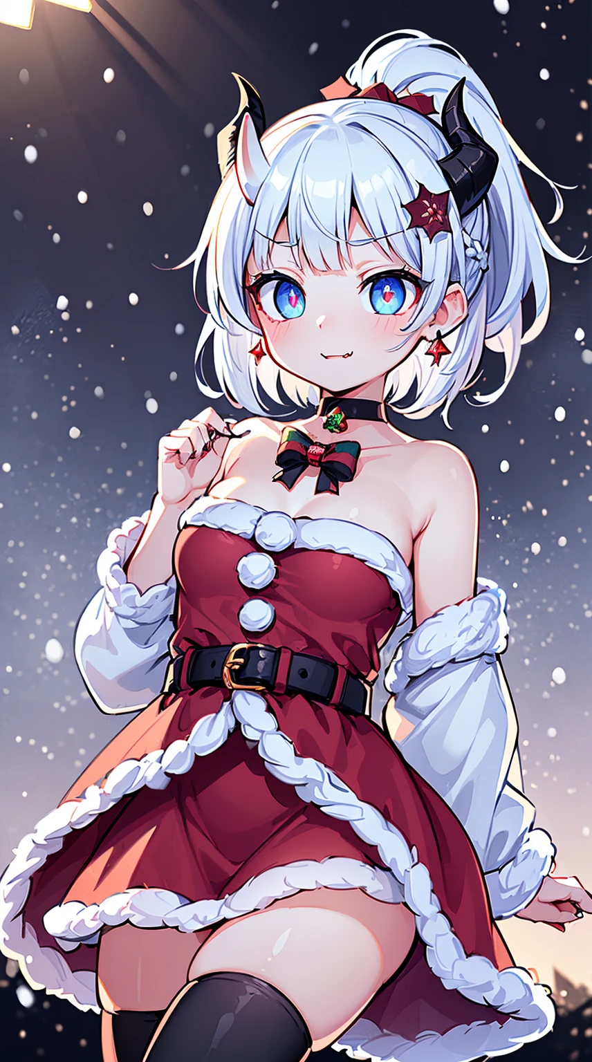 ((( (Winter background), (Snowing), (Christmas theme), (Slutty Santa outfit), ))) BLACKLIGHT, ((NSFW)), ((Small Boobs)), realistic art, extremely delicate and beautiful, ultra-detailed, (1girl), ((Blue eyes)), floating, detailed light, illustration, dynamic angle, depth of field, ((((milf)))), girly, ((Blue and White hair, multicoloured hair, Blue highlights hair, (Ponytail), hair ornament, hair flower, flower, makeup, braid, smile)), demon eyes, fangs, pale white skin, (((best quality, 1girl, (skindentation), (blur background:0.6), (casual yet stylish, ((Demon Horns)), ), gorgeous, (short hair:1.5), soft lighting, wind, (front light:1.5), surprised, choker, smile, jewelry, earrings))), (ultra high res, best quality,), (8k, raw photo, best quality, masterpiece), technological sense, best quality, masterpiece, illustration,CG ,unity ,wallpaper, official art, Amazing, finely detail, an extremely delicate and beautiful,extremely detailed, highly detailed, sharp focus,rich background, (real person,photograph), ((high detailed skin)), ((( , (crazy eyes:1.3), (wide-eyed:1.2), (glowing eyes), (Demon) ))), (((a close up of a person with a weird face and nails, gothic maiden anime girl, gothic - cyberpunk, cyberpunk horror style, gothic art style, detailed digital anime art, gothic art, demon anime girl, gothic girl face, anime style 4 k, dark art style, anime cyberpunk art, gothic aesthetic, 1 7 - year - old anime goth girl, gothic horror vibes)))
