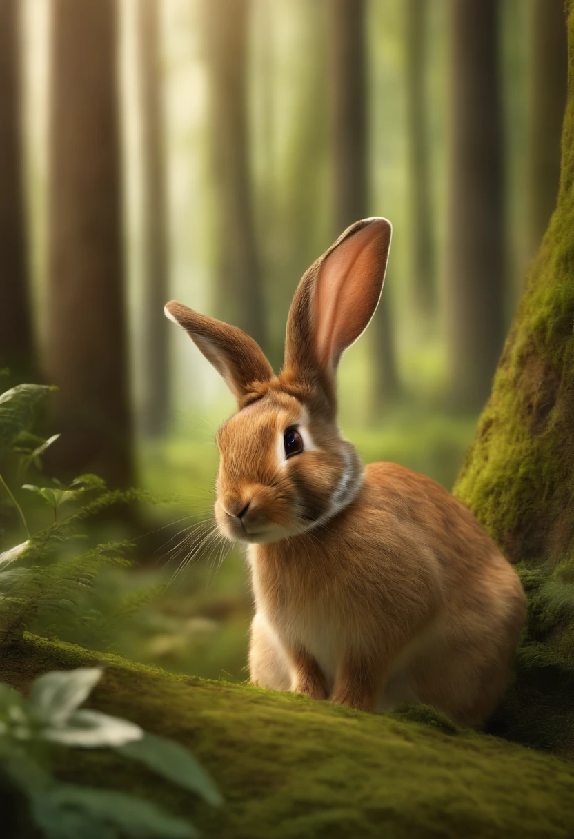 A rabbit visiting her family at a forest, pleasing, cheerful, stas，3D，