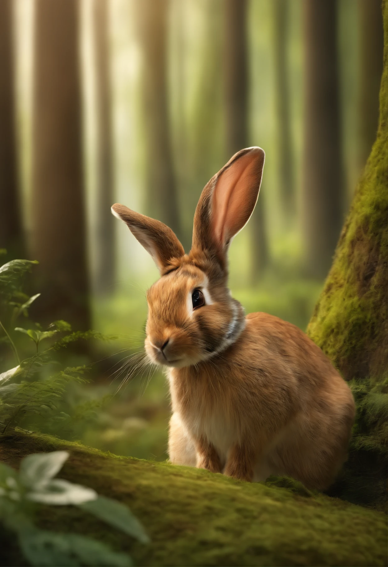 A rabbit visiting her family at a forest, pleasing, cheerful, stas,3D,