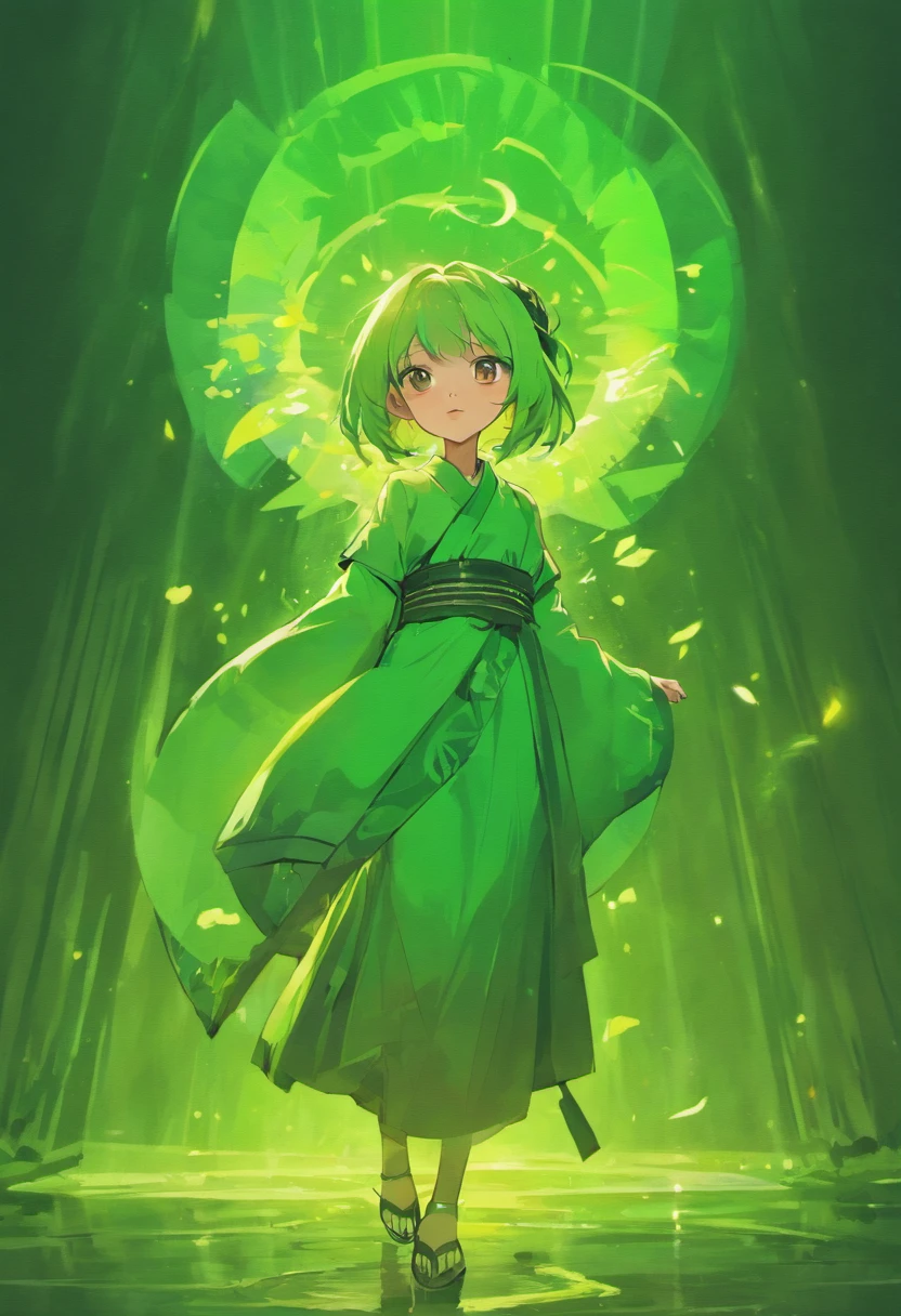 anthropomorphic turtle,Green background,simplebackground,solid color backdrop,Full body frontal photo,1 Cute Hanfu Panda Man,standing on your feet,full bodyesbian, Solo,frontage,facing to audience, ssmile,Background bokeh,lightand shade contrast,tmasterpiece,flatillustration,minimal style,4K