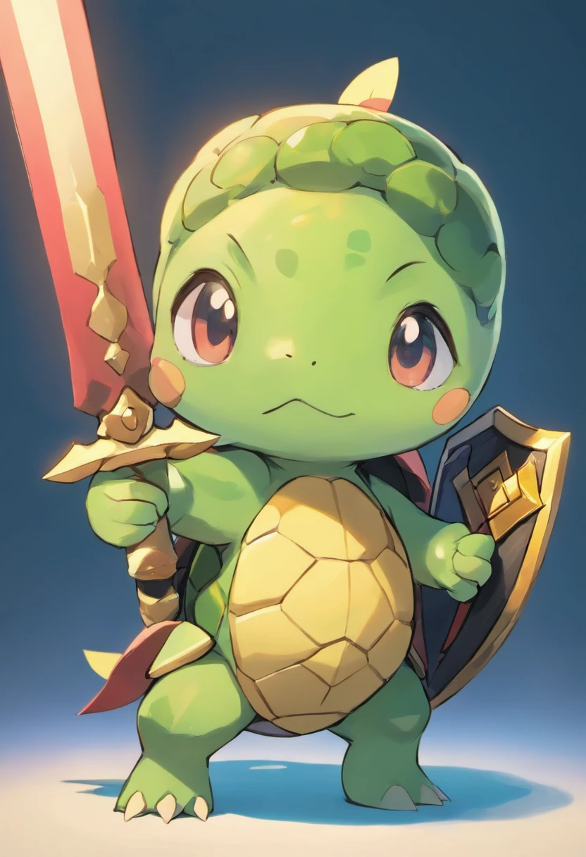 A short humanoid turtle holding a short sword and a standard shield.