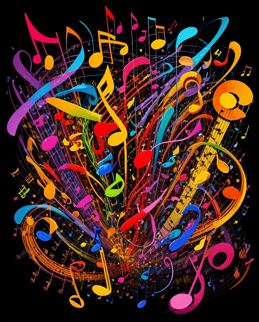 I want to use musical notes as the main body，Musical instruments are the background，Very crazy，Very wild abstract painting
