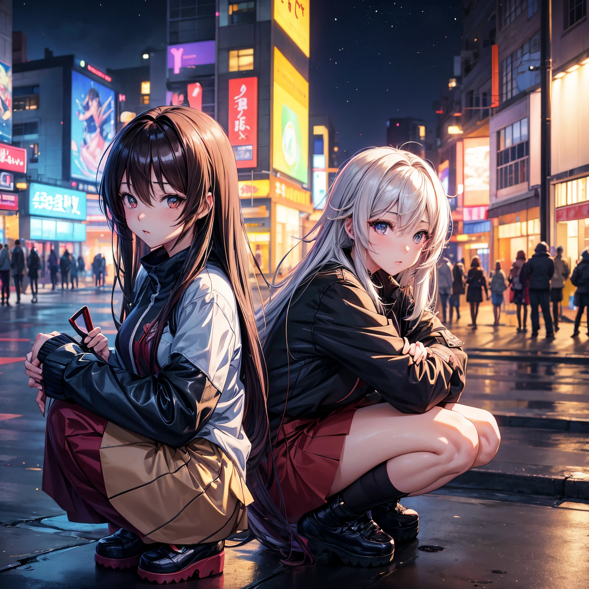 anime girl sitting on the ground in a city at night, trending on cgstation, seductive anime girl, beautiful anime girl squatting, an anime girl, anime style. 8k, attractive anime girl, the anime girl is crouching, anime style 4 k, anime girl, 4k anime wallpaper, beautiful anime girl, artwork in the style of guweiz