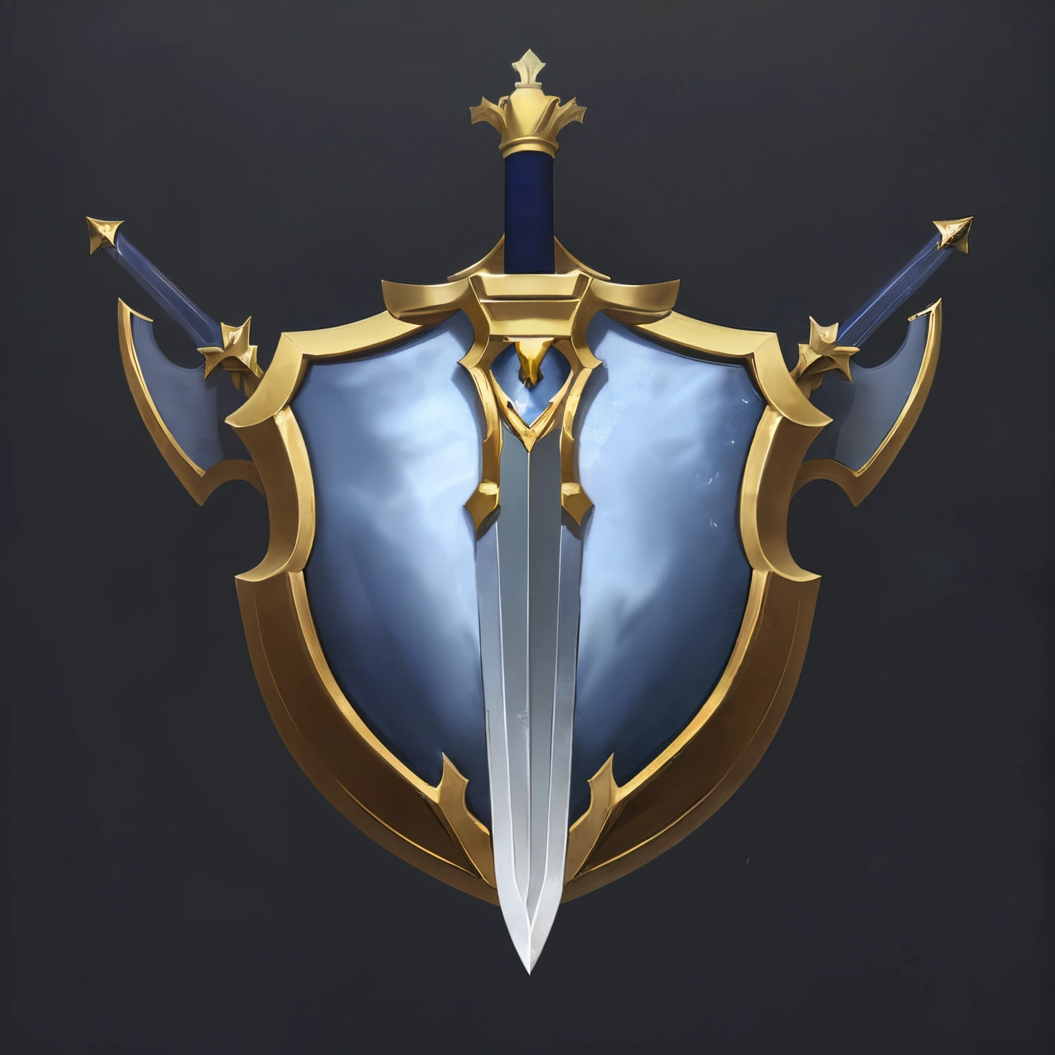 (tmasterpiece, top-quality, Best quality at best, offcial art, Beauty and aesthetics:1.2), (8K, Best quality at best, tmasterpiece:1.2),A shield, simple,The sword,arma,badges,Metallic,armour,tiara crown,Symmetrical geometry,symmetric beauty,Two-dimensional style,with black background