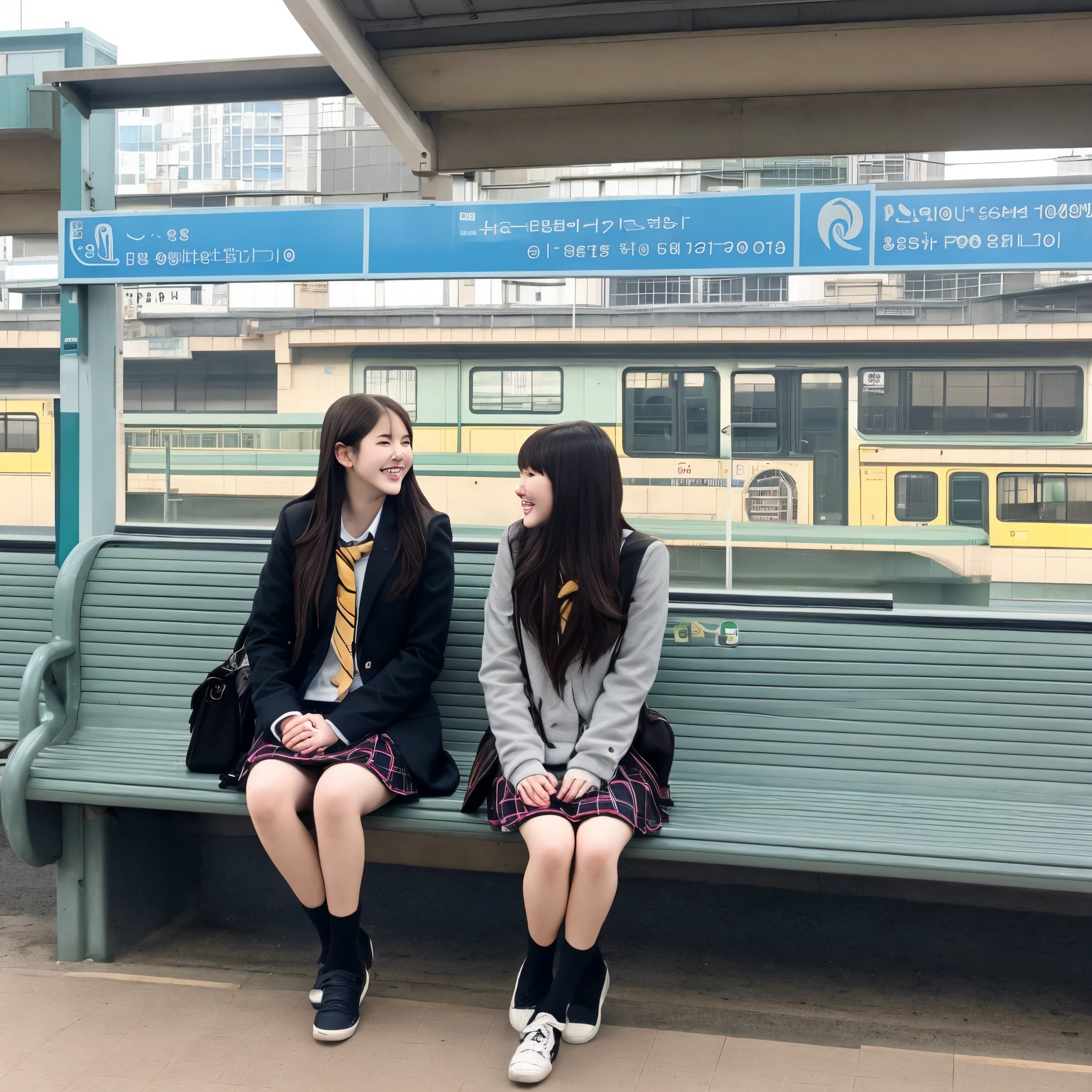 The view from next to a high school girl sitting on a bench at the station