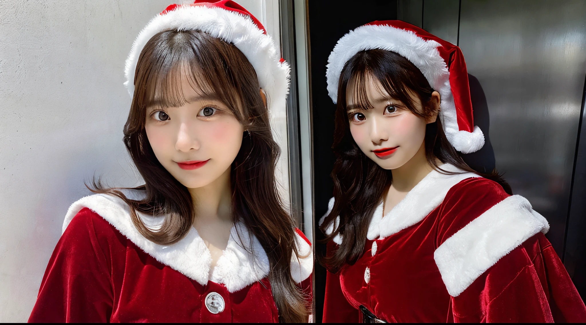 Santa Claus beauty 18 years old wearing red miniskirt