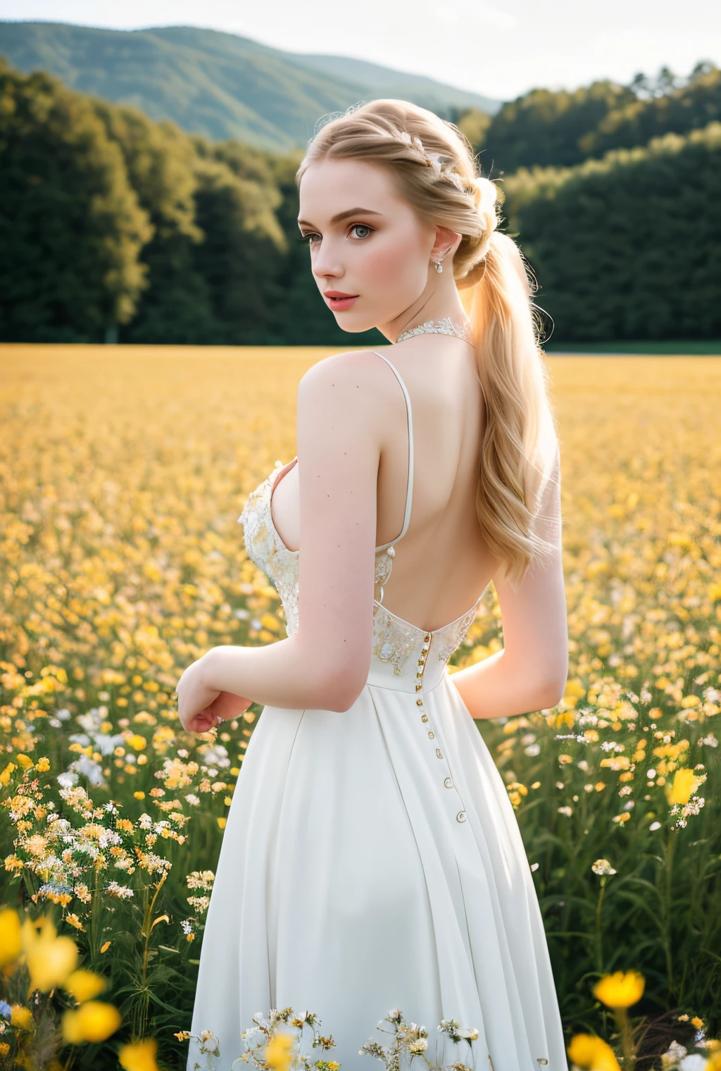 masterpiece, best quality, hyperrealistic, cinematic photo, innocent 22yo woman, pale skin,
teutonic,
amazing hourglass body,
prom dress,
ponytail blonde hair,
large breasts,
(flower field background),
modern style,
(8k, epic composition, photorealistic, sharp focus),
elaborate background,
dslr,
film grain,
backlight,