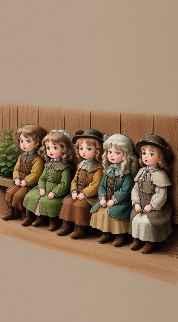 Hand drawn group of little people,Colored lead line drawing,European and American style,