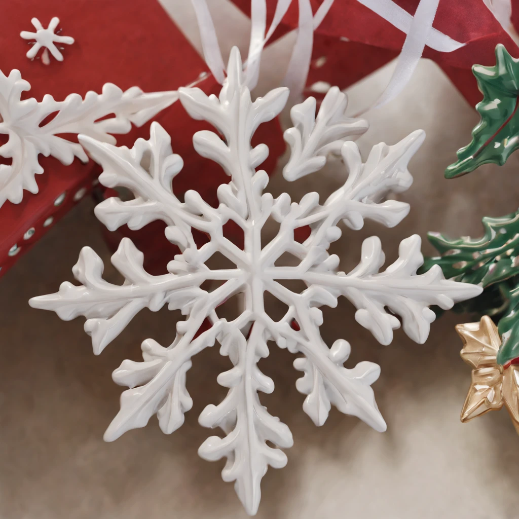 christmas，ceramic snowflake，closeup cleavage