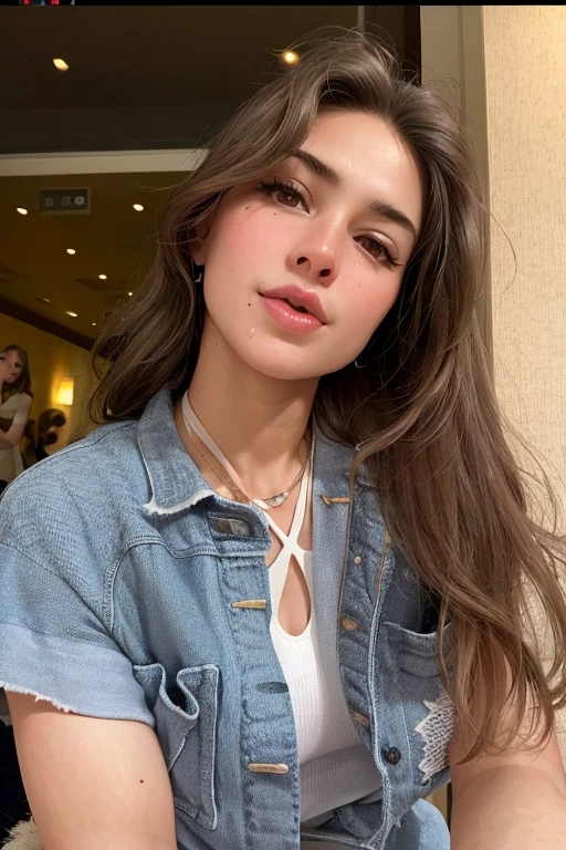 Mujer arafed con pelo largo vistiendo una chaqueta vaquera y un top blanco., Retrato Sophie Mudd, Alina Ivanchenko, Anastasia Ovchinnikova, Viktoria Gavrilenko, Pokimane, Estilo de Julia Razumova, labios gruesos, Dua Lipa, labios rojos gruesos, Anna Nikolanova aka Newmilky, Dasha Taran, Ekaterina