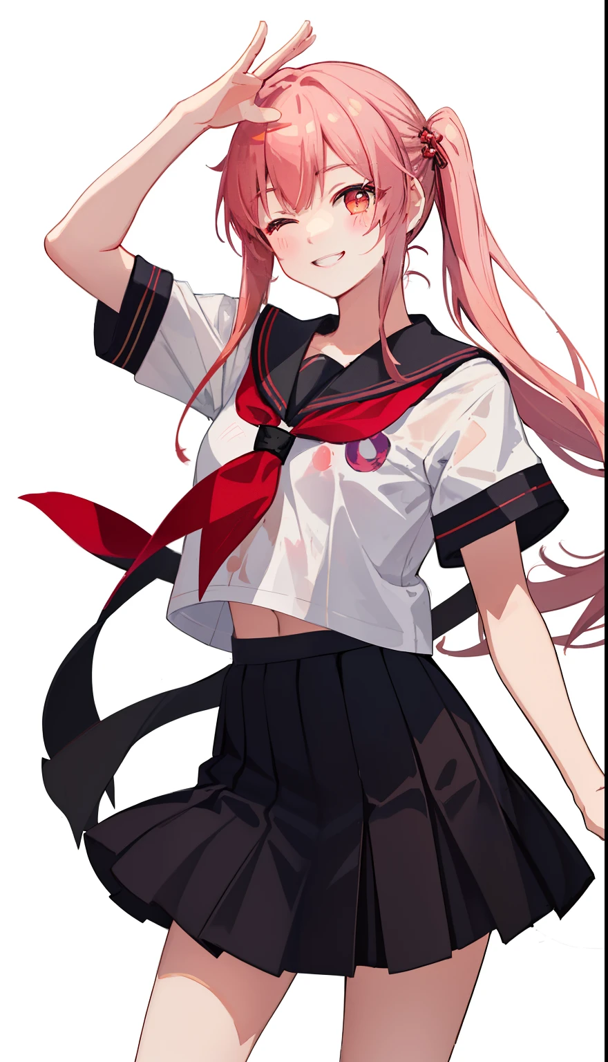 1girl in、A smile、The shirt、skirt by the、(small tits)Chilarism、Japan High School Student Uniform、serafuku、summer clothing、Squall Drenched Uniform、(Sheer Bra)、Upper body portrait、Sleeping in large letters、I'm asleep、