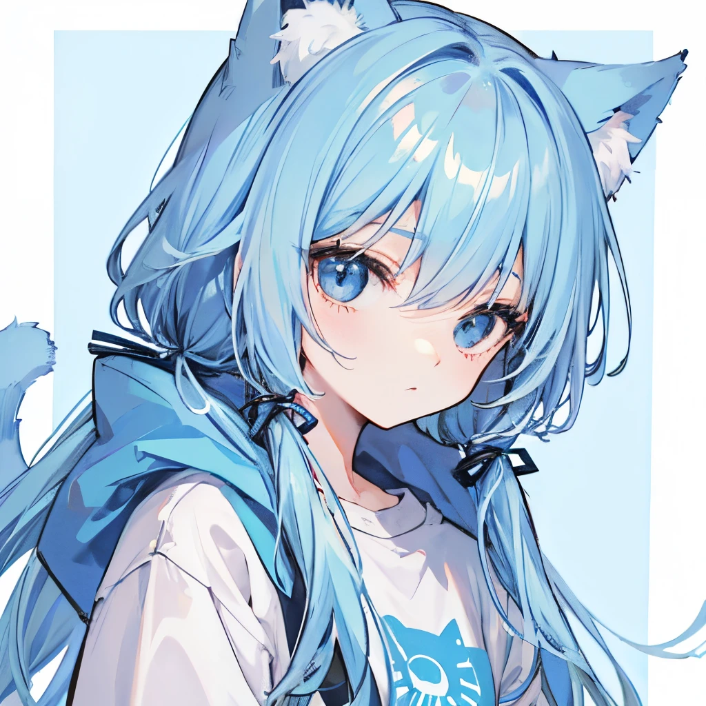 long baby blue hair,Cute sweatshirt,Little Shota,gentle expressions,cat ear,Heteropupil