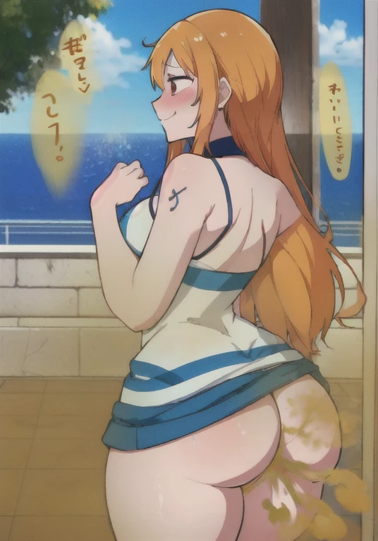 ((nami)),((velocity)),Yellow smoke,Attacked by farts, (((Women stand)),velocity,(Yellow smoke is rising),i'i'i'i'i'i'sunny go ship)),((One Woman)),((A girl smells a fart and smiled faintly)),((fart while saw a view of sea)),stand on edge of ship,((blushing)),(masterpiece:1.2、top-quality)、(the Extremely Detailed CG Unity 8K Wallpapers、ultra-detailliert、Best Shadows)、(细致背景)、(The best lighting、extremely delicate and beautiful)、depth of fields、1girl in、独奏、looking arround her,,Ephemeral,,(brownhair),()),((((Girl is embarassed when she smells the bad smell of farts)))),,((((profile facing diagonally)))),((i'I closed my mouth with hand feel embarassed...)),(()),((embarassing look)),((massive fart)),((fart text))