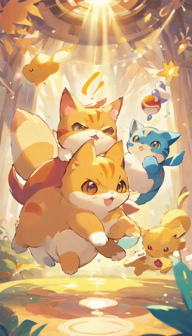 three cats playing
