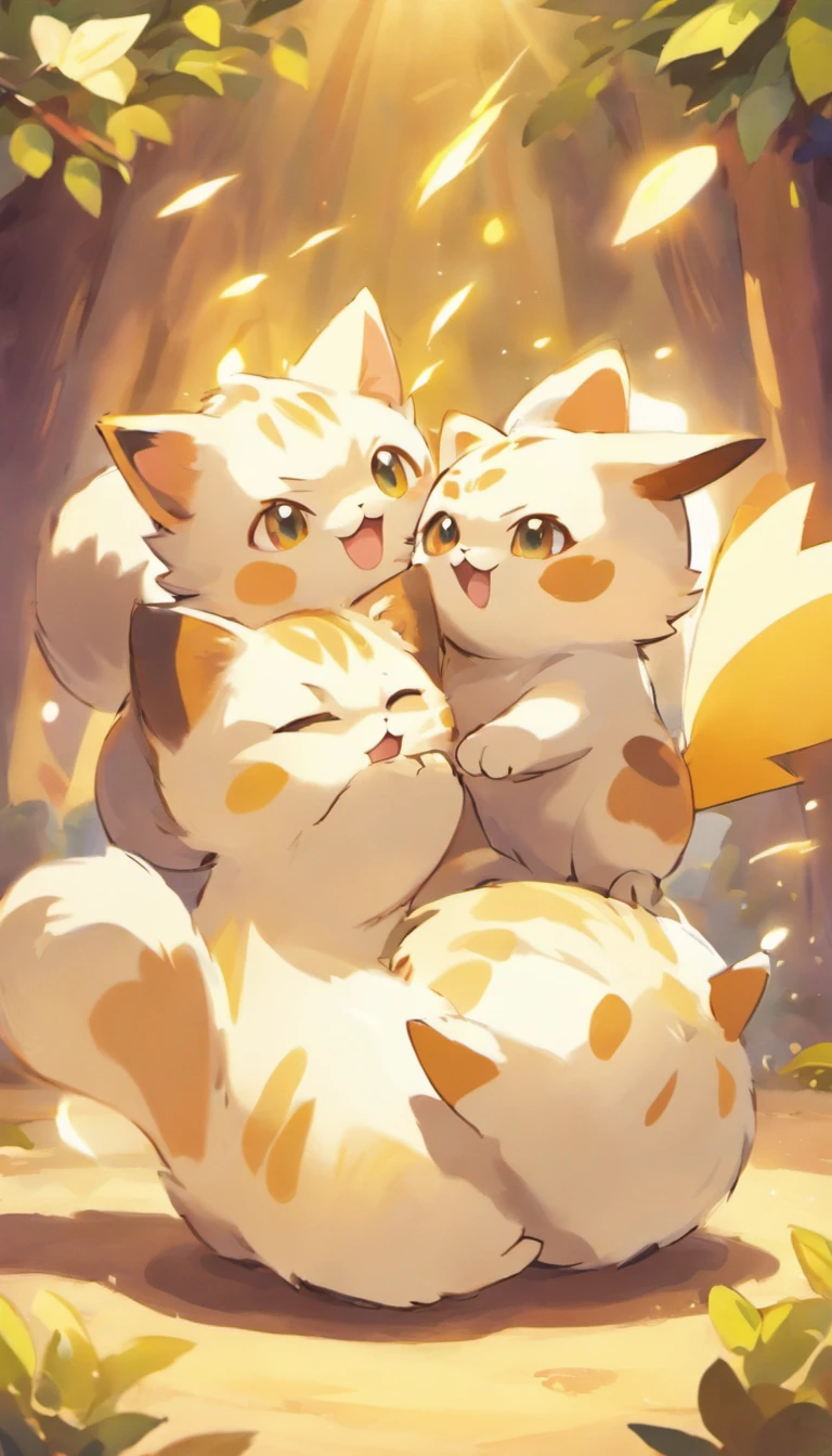 three cats playing