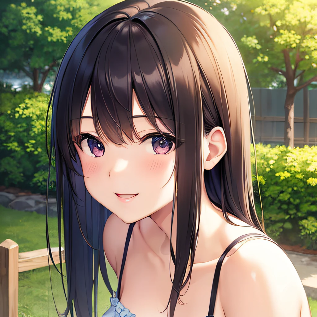 photographrealistic, (masutepiece,Best Quality:1.4),(8K,Raw photo,photographrealistic:1.2), Detailed skin,Detailed face,1girl in,Japanese Idol,Cute face, Black hair,Small breasts, slender, shiny eyes, Smile, BREAK (Side view:0.6), Cute camisole, pastel color