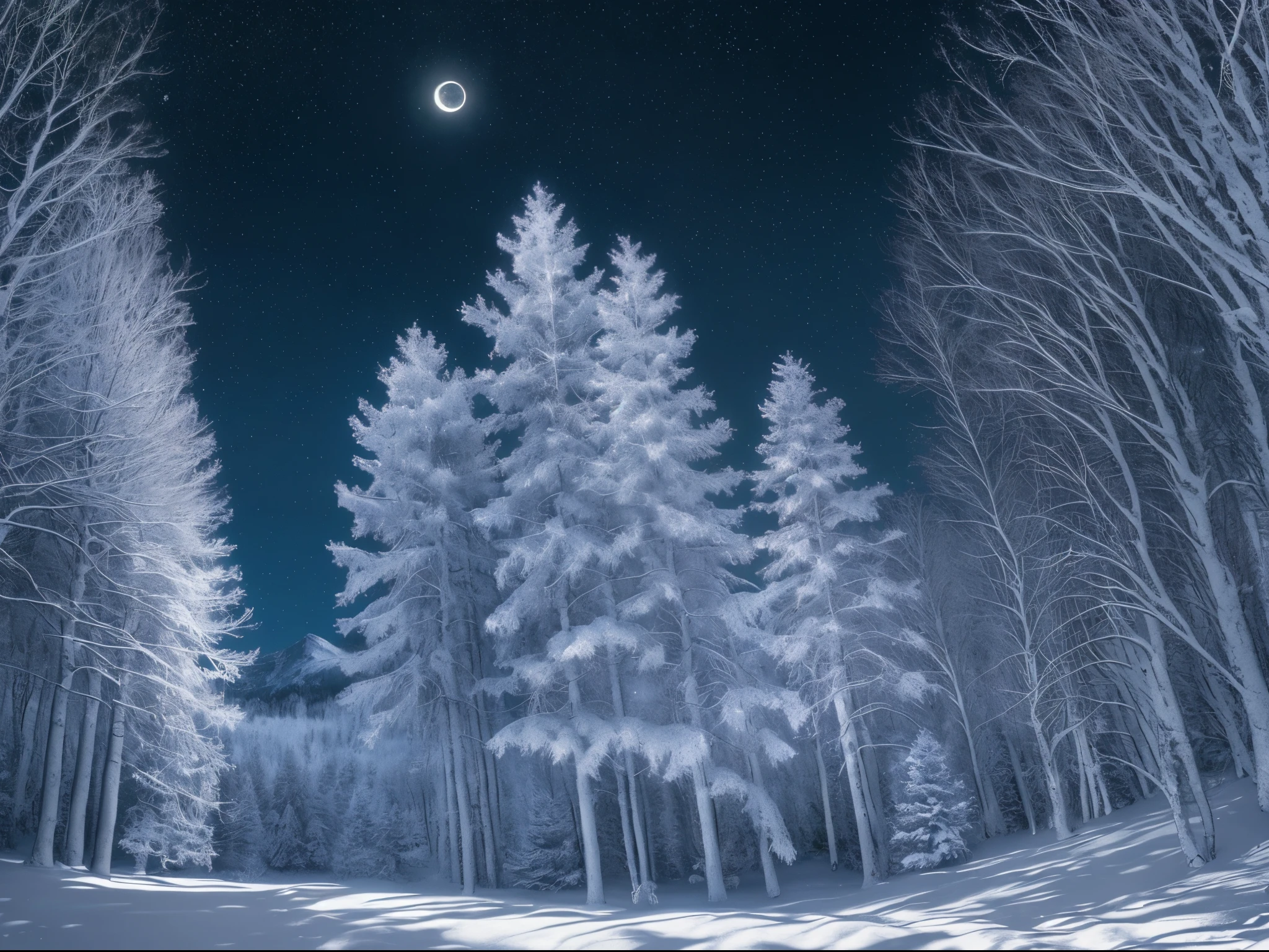 (magical,christmas)night,dark snow nature scene,beautiful landscape,high quality, (magical,Christmas) scene,dreamlike atmosphere,shimmering lights,glistening snowflakes,enchanted forest,frost-covered trees,quiet and peaceful,starlit sky,serene moon, (night) magical christmas, (dark) snowy wonderland, (beautiful) snowy landscape, (high quality) detailed snow textures, (nature scene) breathtaking scenery, (landscape) majestic mountains, (magical,christmas) cozy and warm atmosphere, (magical,christmas) twinkling stars, (high quality) vibrant colors, (dreamlike atmosphere) ethereal and surreal ambiance, (shimmering lights) sparkling street lamps, (glistening snowflakes) falling gently from the sky, (enchanted forest) with mysterious and mythical creatures, (frost-covered trees) creating an enchanting winter wonderland, (quiet and peaceful) with only the sound of soft snowflakes landing on the ground, (starlit sky) illuminating the landscape, (serene moon) casting a gentle glow on the scene.