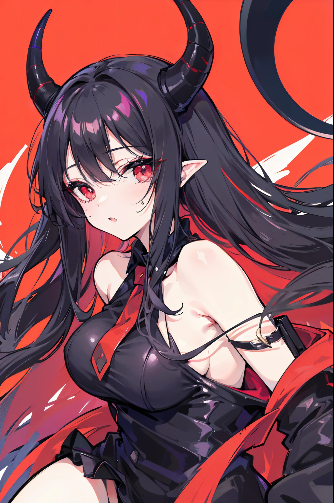 succubi, Blackn clothes, red eyes, horn, seductiveexpression