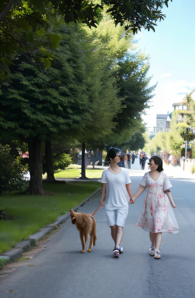 A beautiful sunny day and a walking the dog.. The babyovie image is very real. Gamine'Parents follow closely behind..