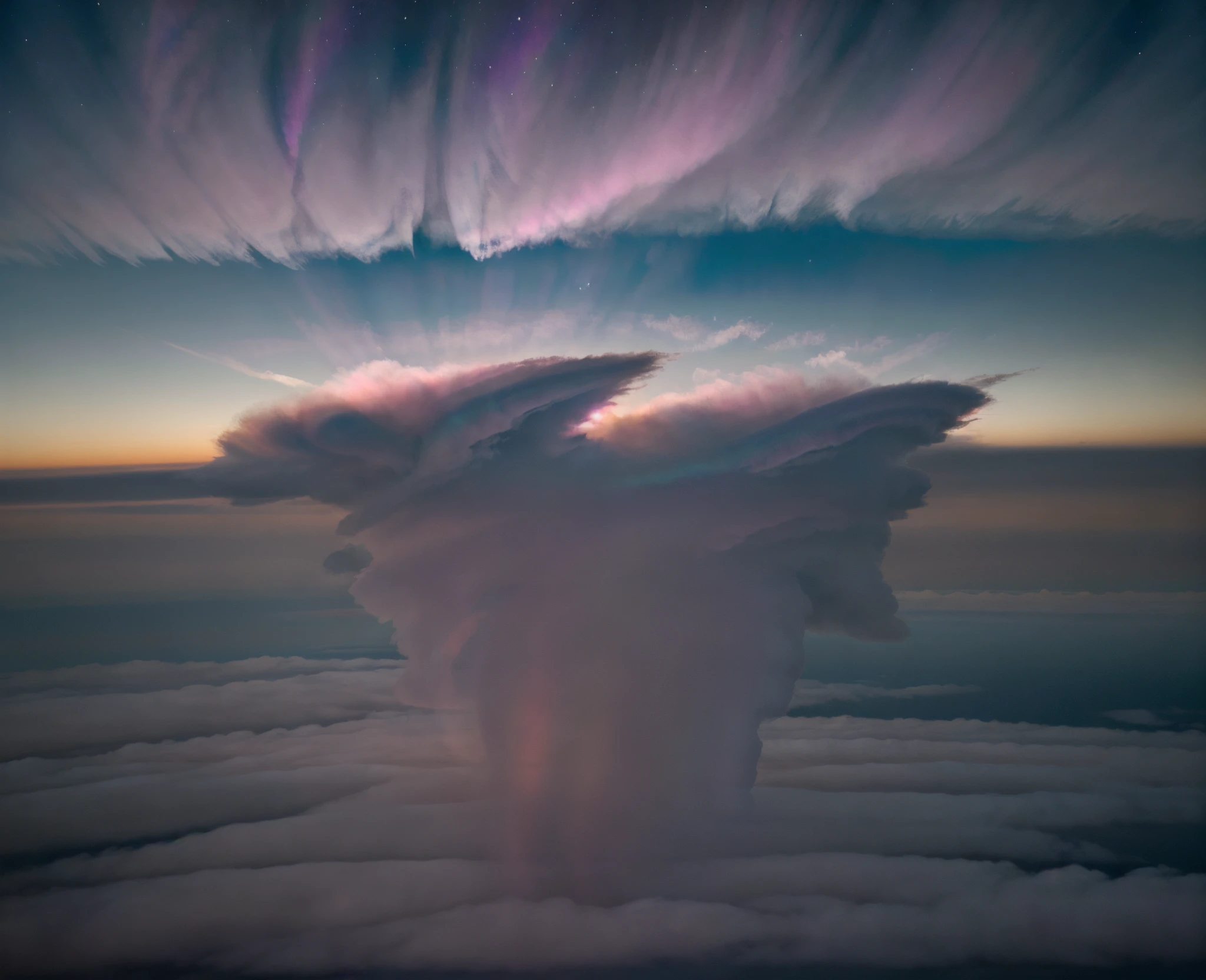 A breathtaking phenomenon, polar stratospheric clouds, adorn the skies near the poles. These ethereal cloud formations, resembling delicate brushstrokes in a vibrant painting, are captured in a stunning photograph. The image showcases the clouds' kaleidoscope of colors, ranging from soft pastel pinks to mesmerizing iridescent purples, suspended against a backdrop of the vast expanse of the atmosphere. Each wispy cloud possesses an ephemeral beauty, its delicate nature enhanced by the impeccable clarity and sharpness of the photograph, inviting viewers to marvel at the magical spectacle.