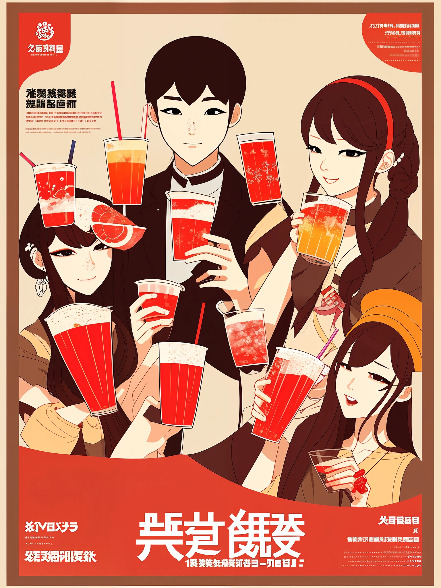 Draw a poster combining Li Xiaoji drinks with the music festival，Have a campus atmosphere