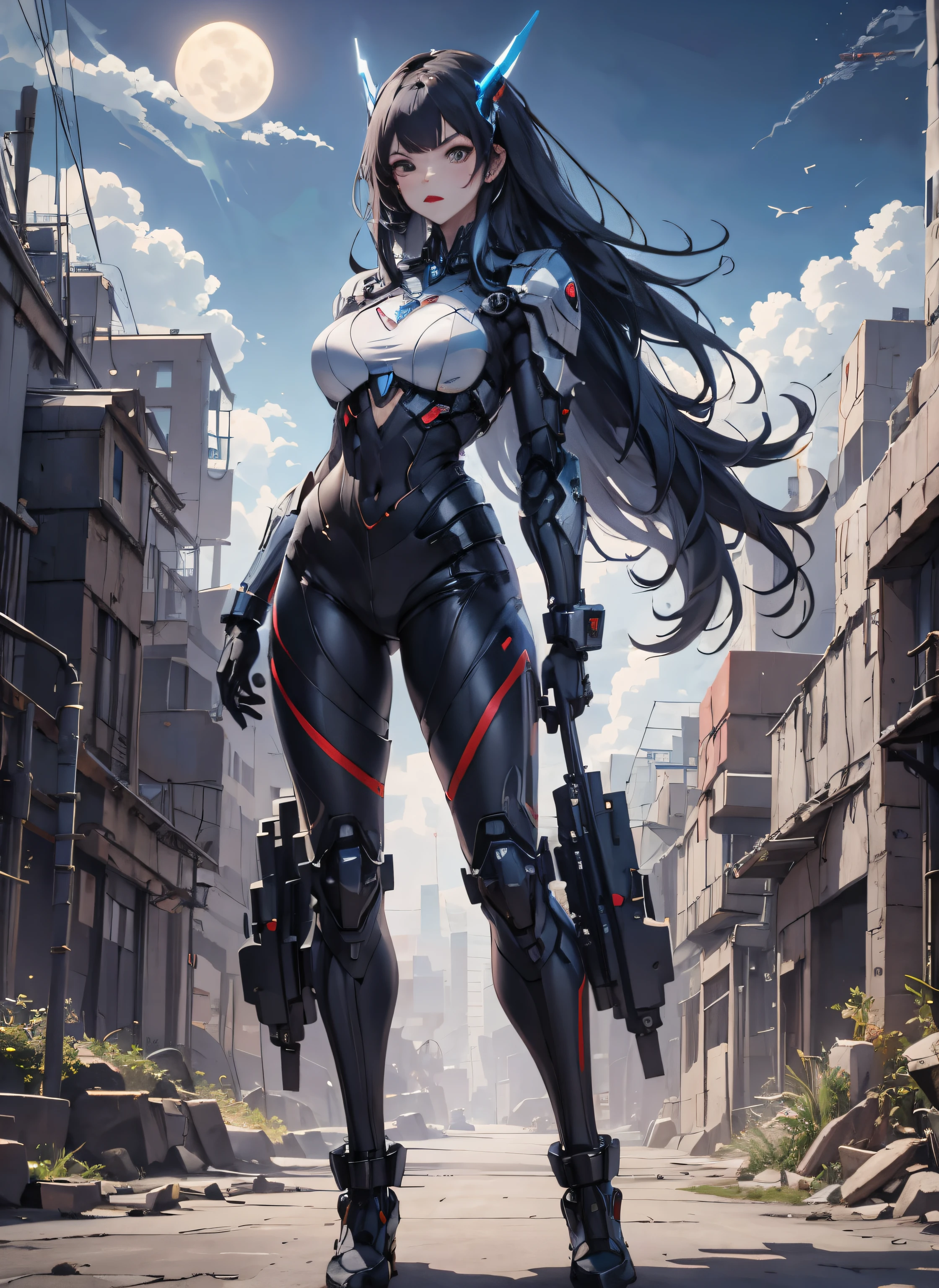 highes definition (8k), Linda mulher corpo definido detalhado, cabelos pretos azulado, Full body sexy pose using conan the barbarian cosplay, seios grandes, seios enormes, oppai, uniforme azul de alta tecnologia, cyberpunk, futurista, Scenery with night sky with clouds, lua, don't crop the feet,