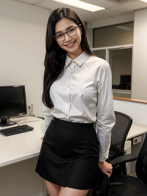 Long sleeves, long skirts、Not sexy. no exposed skin 、 wear clothes, Office Lady Miniskirt ホワイト Suit Black Hair Smiling Smile Full Length Glasses Office Asian Beautiful Woman Company high quality, smile, light smile 黒ストッキング