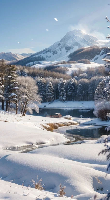 Use artificial intelligence to create high-quality images, Featuring advanced levels of detail and cinematic style. Imagine a snowy landscape,Soft snowflakes are falling one after another,Like a silver butterfly dancing in the silent air。The land was covered with snow,A piece of silver wrapped in plain,It's like entering a dream world。The branches are covered with crystal clear snow crystals,Like a delicate string of beads,When the breeze blows,Snowflakes fell,like dreamy powder。
The distant peaks are pale and steep against the backdrop of snow,It's like a huge ink painting。The lake is frozen,Snow spreads into a thin layer of white gauze on the lake,Like a quiet picture。The cabin in the distance looks warm and peaceful wrapped in snow,Cooking smoke rises,Integrated into this world of snow。
When night falls,The white snow reflects the moonlight,The earth is bright and clear。A faint light shines through the trees,As mysterious and peaceful as a fairyland。It's like time has stopped at this moment,People are immersed in the fairy-tale beauty of this snow。