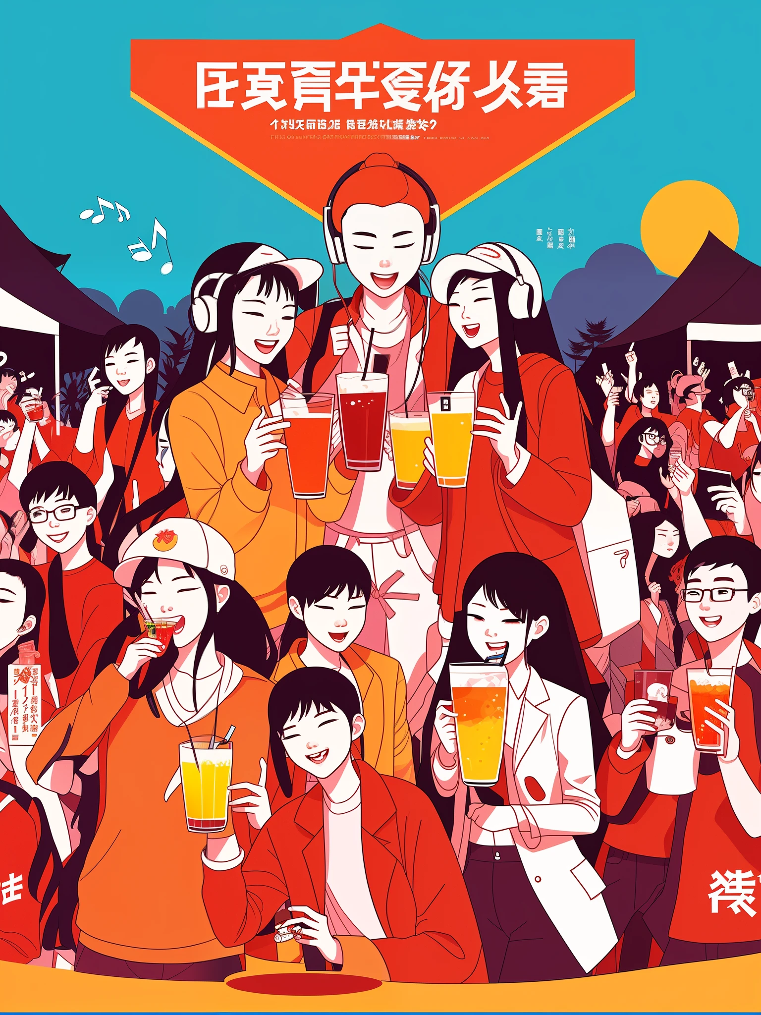 Draw a poster combining Li Xiaoji drinks with the music festival,Have a campus atmosphere