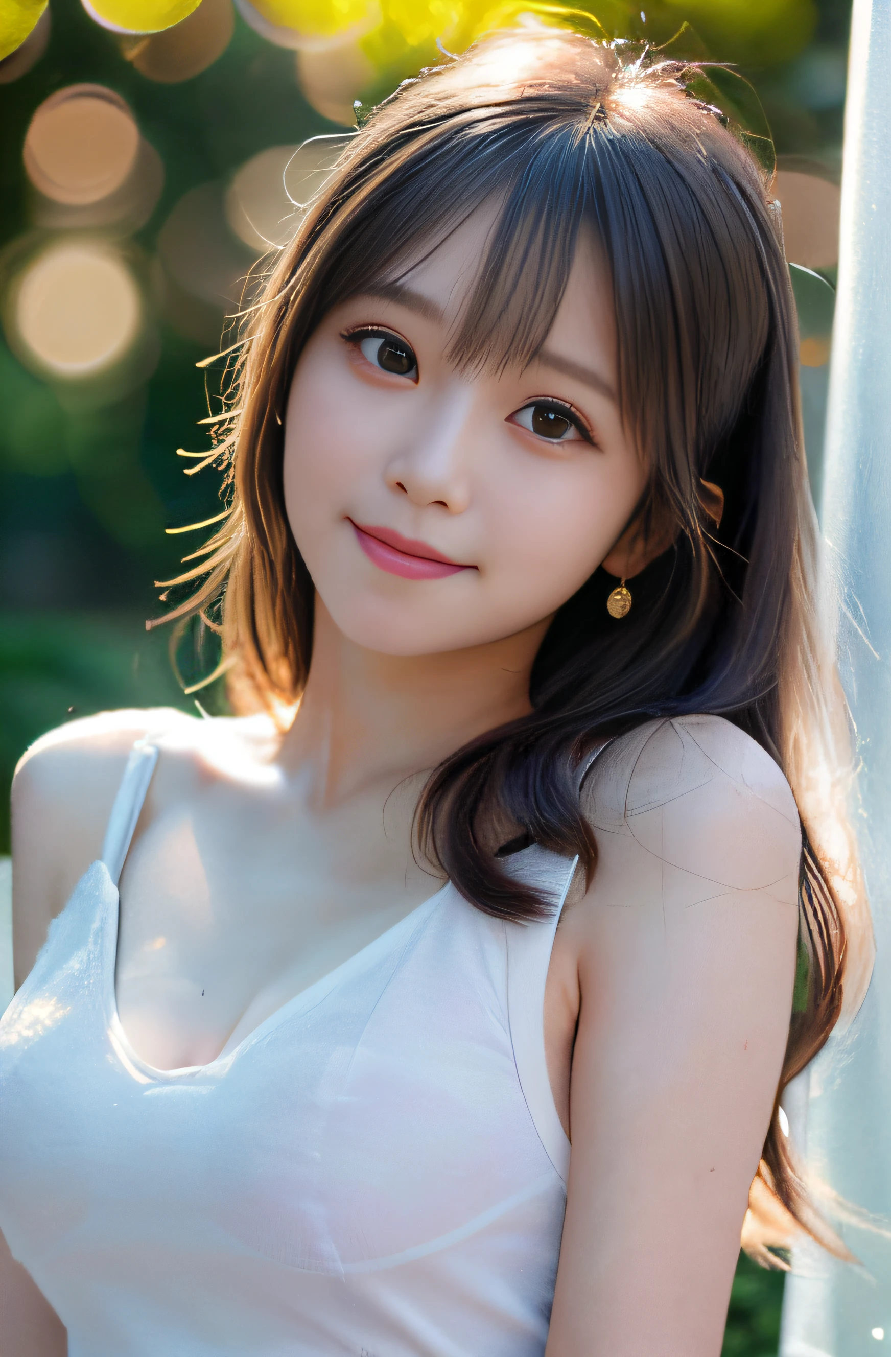 Best quality at best, focused on the eyes, softlighting, Use a reflector to brighten your face, (depth of fields) ,超高分辨率, (realisticlying:1.4), RAW photogr, (bokeh:1.4),
1个Giant Breast Girl, Japan Woman, Alone, cute big breasts, (Smile shyly:1.1), Lower your eyes, mediuml breasts, small nostrils, (looking at viewert:1.2), (full bodyesbian:1.3),