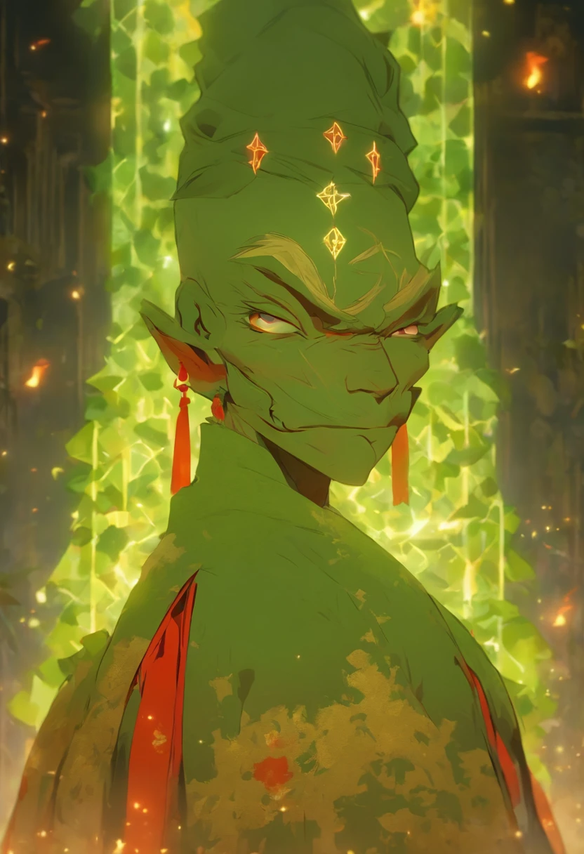 (8K、Best quality、tmasterpiece:1.2)、(Endless realism、フォトリアリスティック:1.37)、hyper-detailing,Full body lesbian,high detal,(/Facial features：1.3/),Detailed male anime character,(1 boy:1.2),Alone,(This is a scrawny old man：1.2),Komrosto Quartet,The bones of the arm are vaguely visible,Eighty-year-old man,forehead full of wrinkles,(Roman nose：1.1),white haired Cangcang,thick white eyebrows,(opening eyes),Black eyes,The skin is very white.(This is a cult leader：1.3),(White silk robe with gold trim)+(A red inverted cross pendant hangs around the neck),(Wearing a black moire kimono under the robe：1.2).Underground chamber in the background,[scary meat punk style],(huge altar of flesh and blood：1.3),Place torches on the wall for lighting,(The gaps between the gravel bricks are covered with moss：1.2)+(Pentagram magic circle drawn with blood on the ground：1.2)