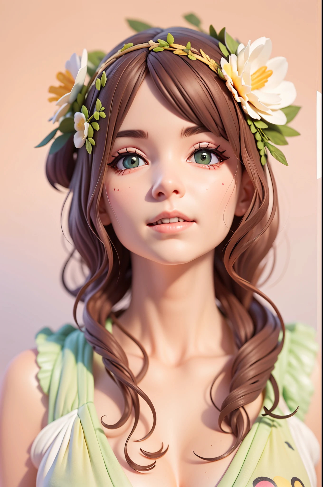 there is a woman with a flower crown on her head, ((young peoole)),chibi,blindbox, plastican00d,(best quality, 4k, 8k, highres, masterpiece:1.2), ultra-detailed, playful, cartoon, cute, 3d rendering,