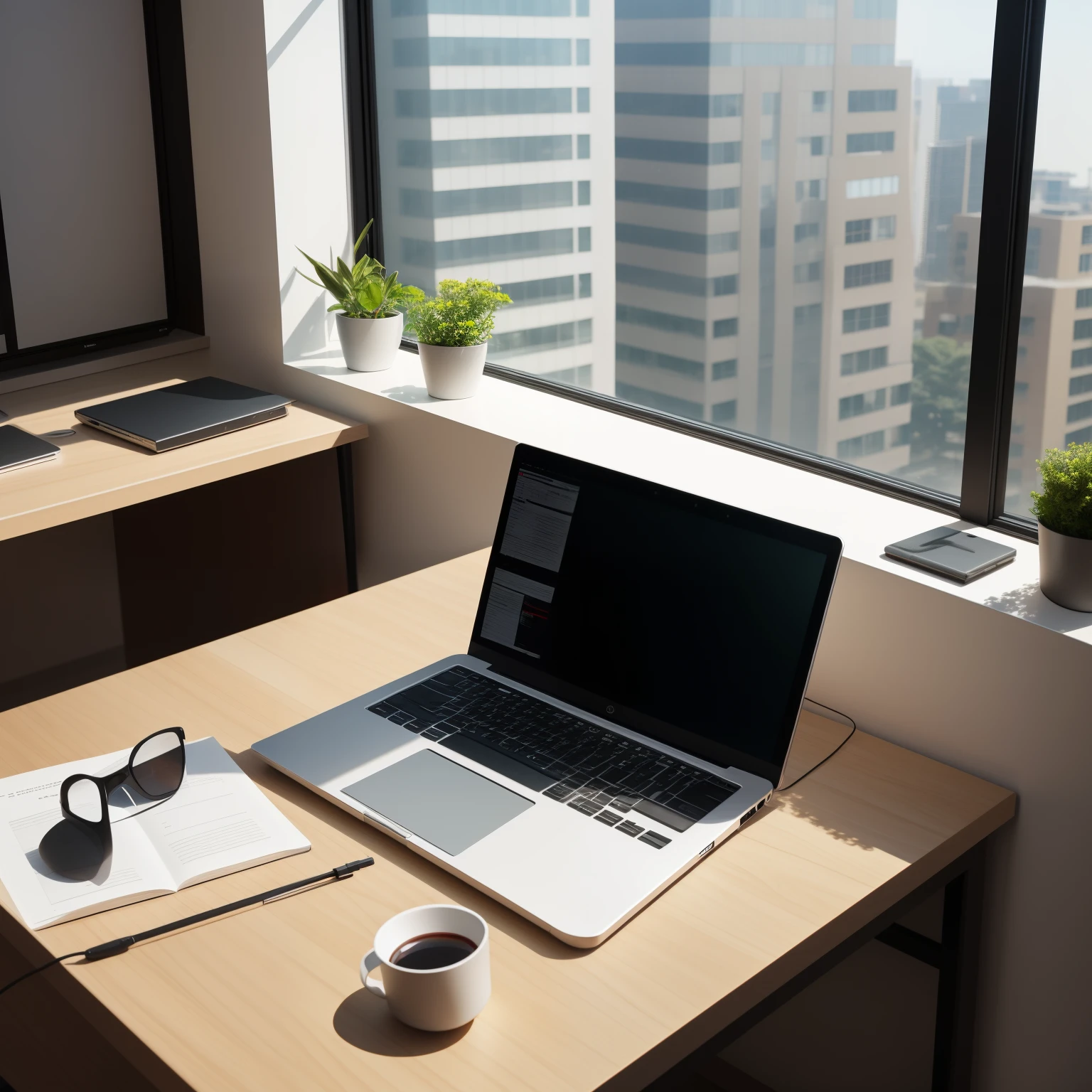 90-degree viewing angle,Luxurious work desk,nerds,Computer,Gentle lighting,Outside the window,Listen to music,Kizi,Back Shadow,Leica lens,photorealestic