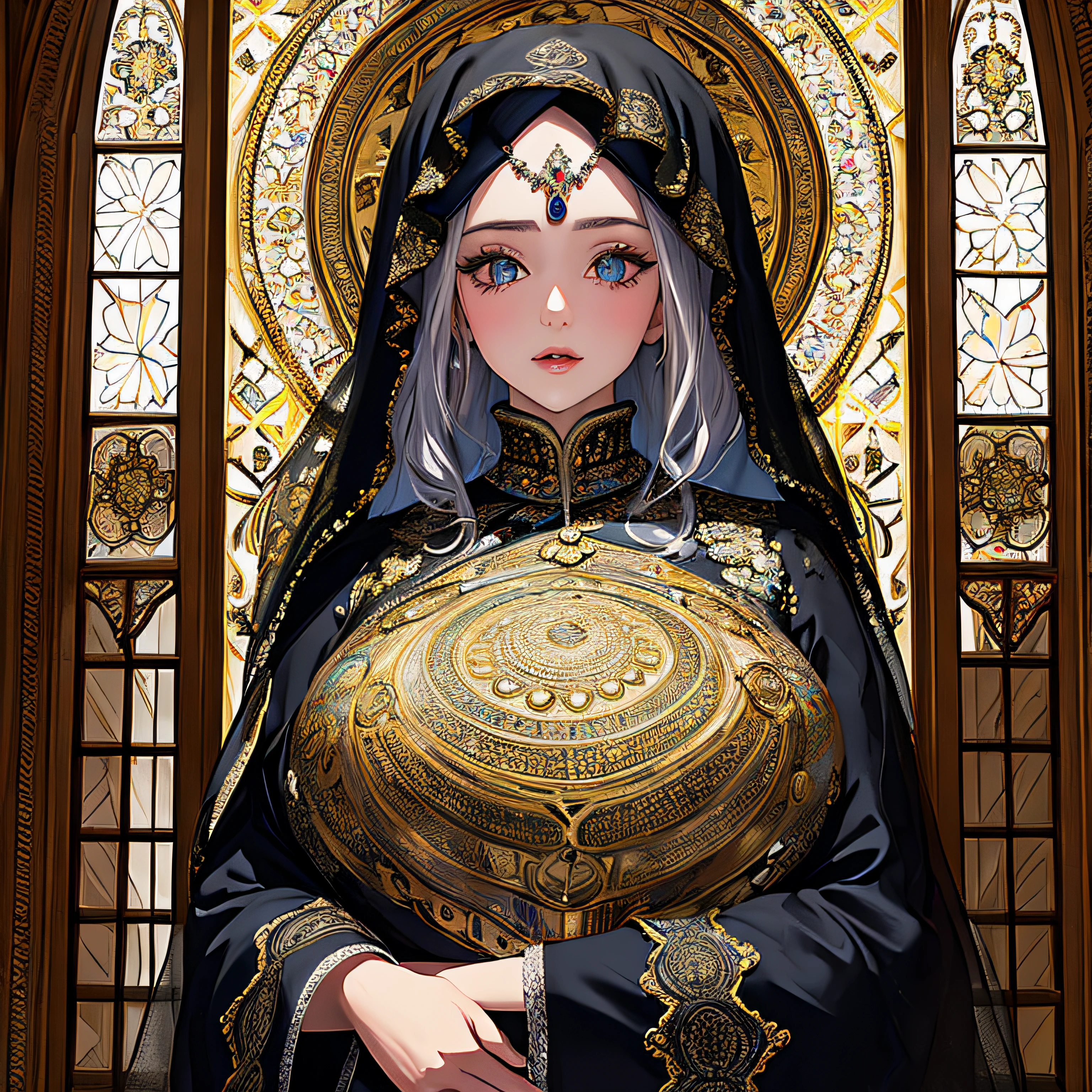 (masterpiece, top quality, best quality, official art, beautiful and aesthetic:1.2), horror moslem girl, pray alone in a Moschee, extreme detailed,highest detailed, optical mixing, playful patterns, lively texture, unique visual effect