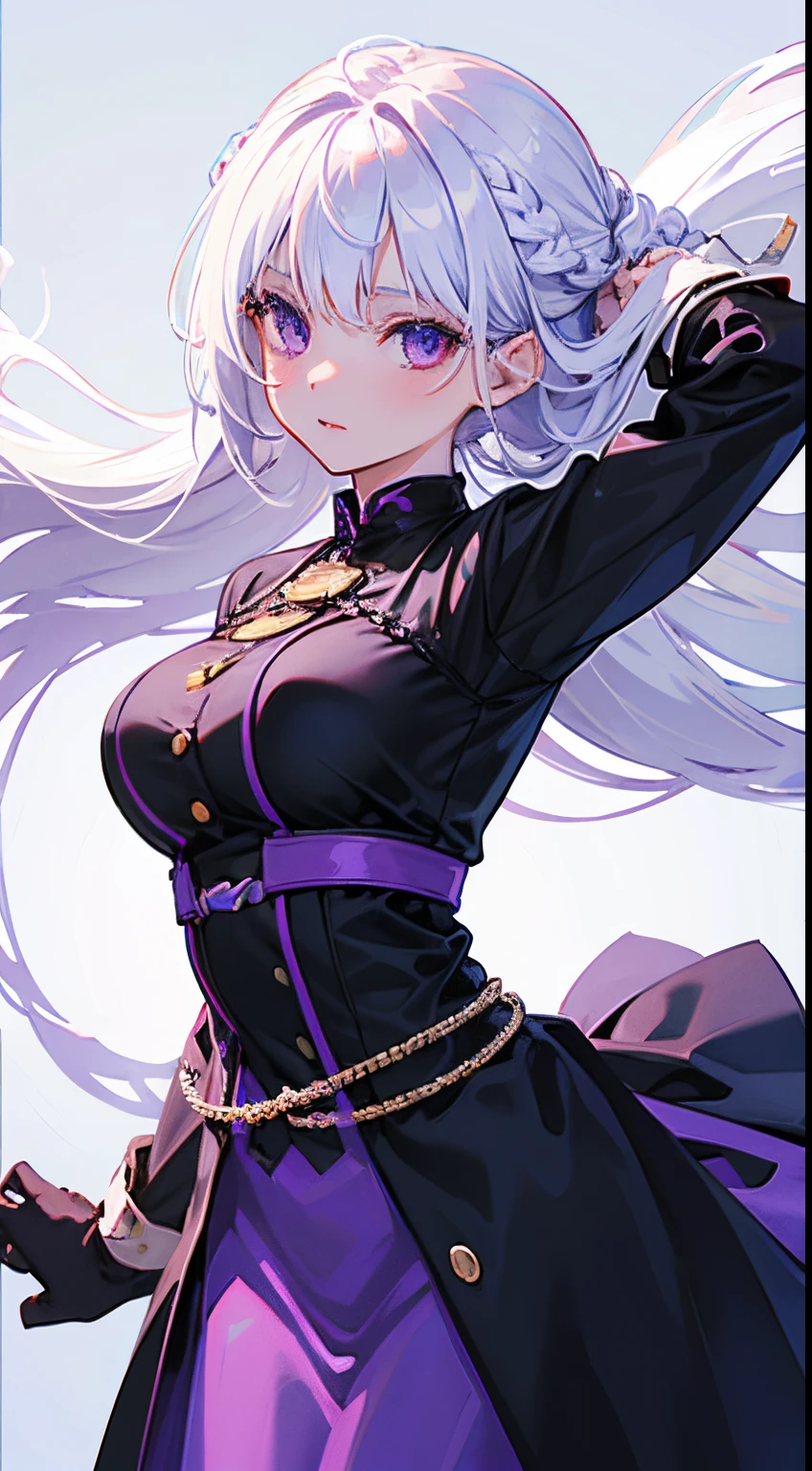 girl with,White hair,Purple eyes,Bright background