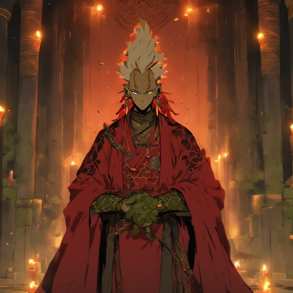 (8K、Best quality at best、tmasterpiece:1.2)、(Endless realism、フォトリアリスティック:1.37)、hyper-detailing,Full body lesbian,high detal,(/facial feature:1.3/),Detailed male anime character,(1 boy:1.2),Alone,(This is a scrawny old man:1.2),Komrosto Quartet,The bones of the arm are vaguely visible,Eighty-year-old man,forehead full of wrinkles,(Roman nose:1.1),white haired Cangcang,thick white eyebrows,(opening eyes),黑The eye,The skin is very white.(This is a cult leader:1.3),(White silk robe with gold trim)+(The arms of both hands are covered with blood-red tentacle tattoos:1.2).Underground chamber in the background,Flesh punk style,blood vess,Full of blood and minced meat,(huge altar of flesh and blood:1.3),Place torches on the wall for lighting,(The gaps between the gravel bricks are covered with moss:1.2)+(Pentagram magic circle drawn with blood on the ground:1.2)